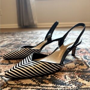 Black and White Striped Women's Slingback Heels